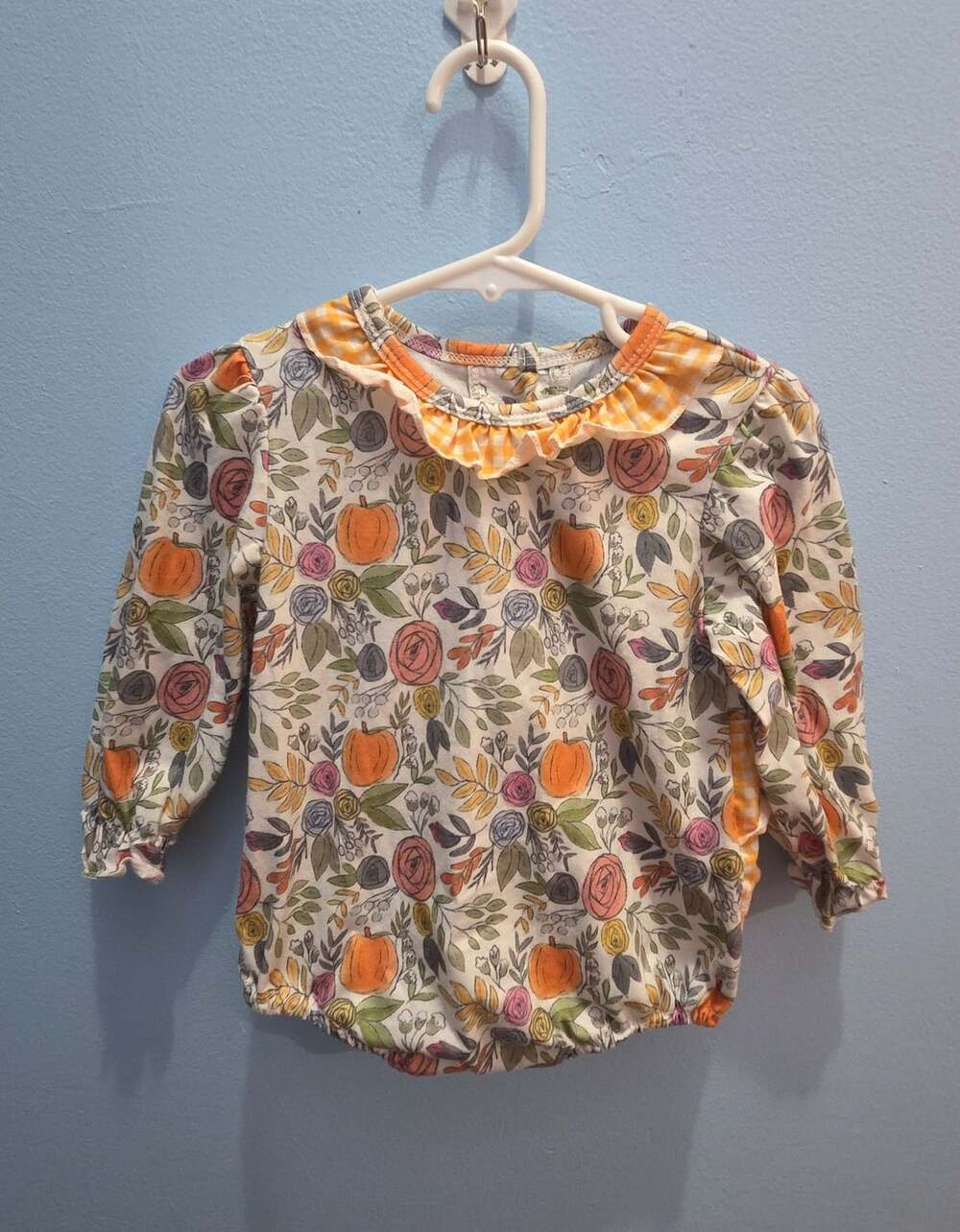 Abby & Evie Pumpkin Floral Ruffle Romper